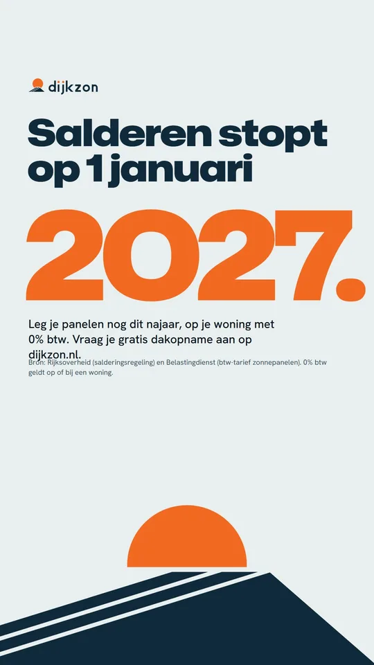 Advertentie van Dijkzon: Salderen stopt op 1 januari 2027.