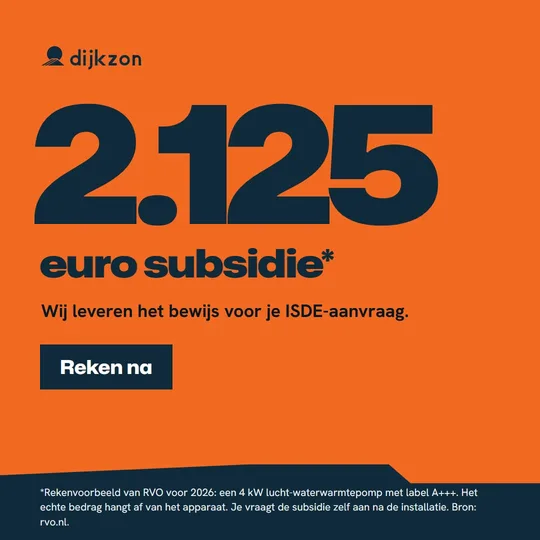 Advertentie van Dijkzon: 2.125 euro subsidie, met een rekenvoorbeeld.