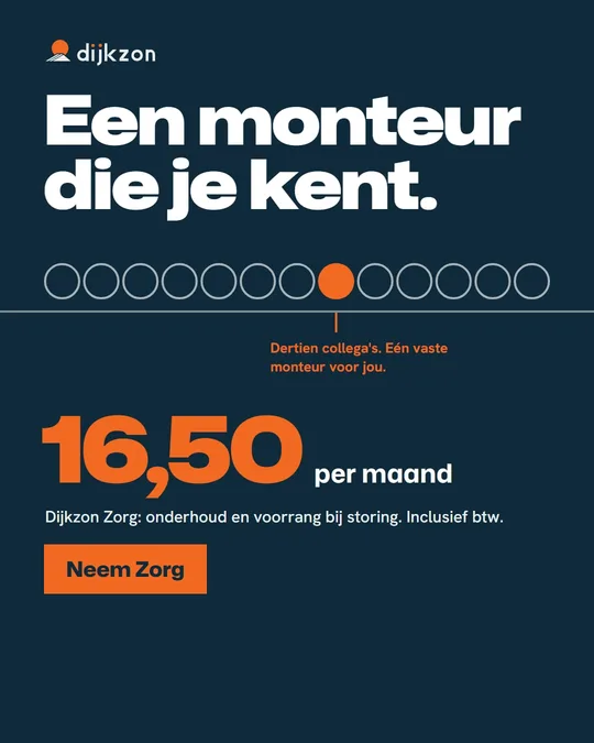 Advertentie van Dijkzon: Een monteur die je kent. Onderhoud voor 16,50 per maand.